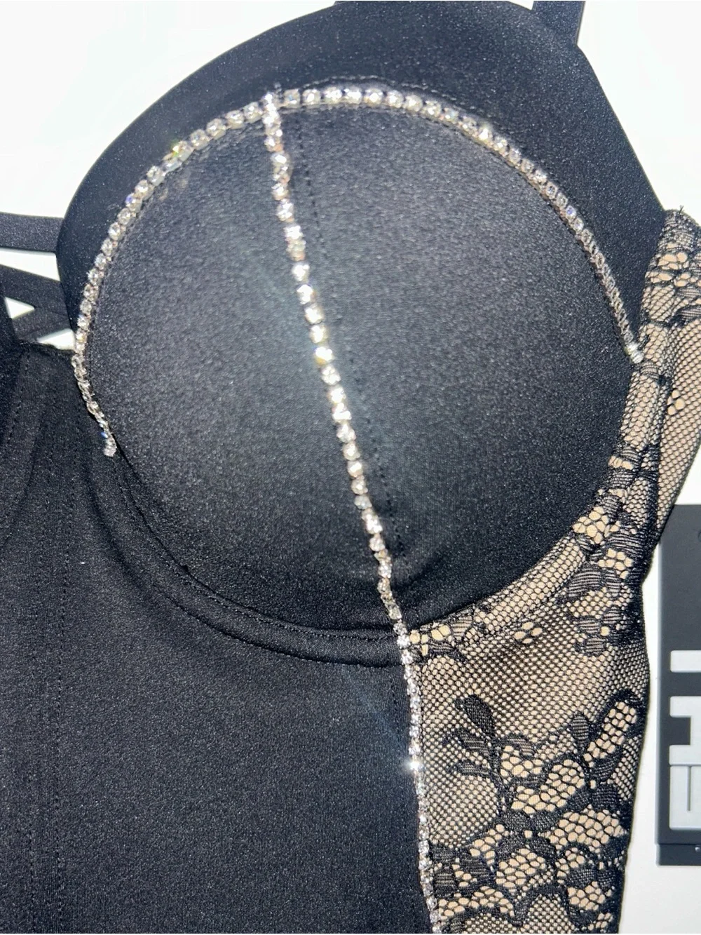 TA3 Black Lace Rhinestone Bustier Top - Picture 9 of 10